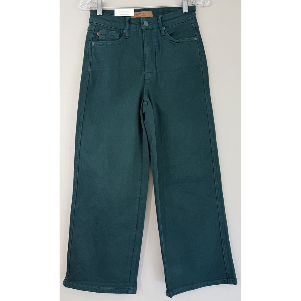 Judy‎ Blue Garment Dyed Wide Leg Crop Jeans Women's 3/26 High Rise Stretch Denim